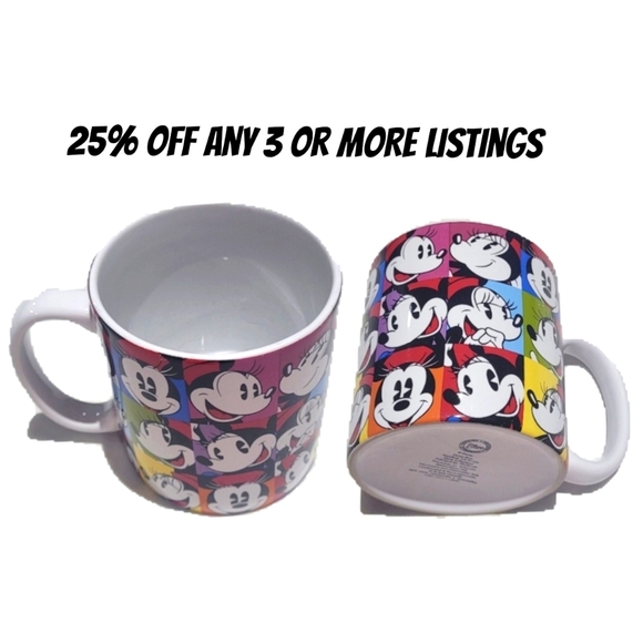 Disney Set Mickey Mouse Minnie 2 Coffee Cups Drinkware Large Vintage Graphic Mug - Picture 1 of 6